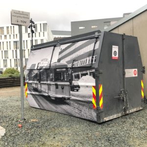 KLP Eiendom Trondheim har profilert avfallscontainerne sine